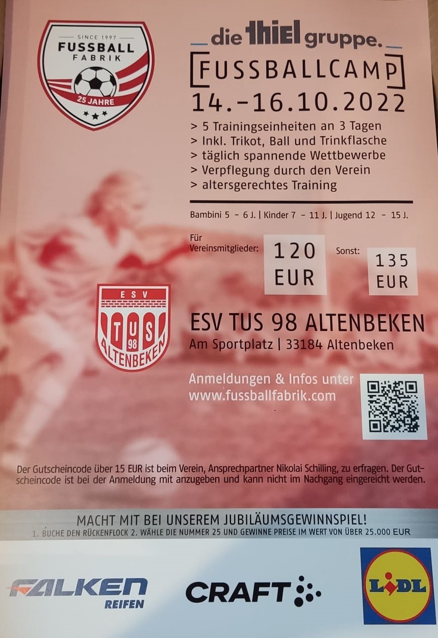 Fußballcamp im Oktober beim ESV TuS 98 Altenbeken