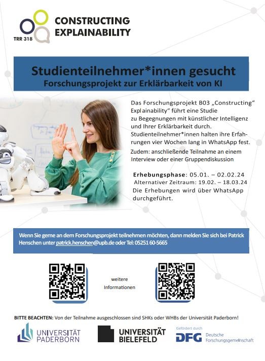 Teilnahmeanfrage eines Forschungsteams der Universität Paderborn zu KI-Begegnungen im Alltag